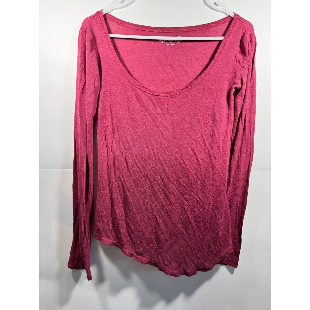 Mudd Long Sleeve Scoop Neck Top Women XS Pink Stretch High‎ Low Grunge Indie